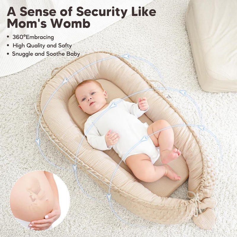 Bearmoss Baby Lounger - Infant Lounger Pillow for Newborn 0-24 Months, Soft, Breathable & Portable Baby Lounger Pillow for Boys & Girls, Cozy Baby Floor Seat for Home & Travel (Beige) - Image 2